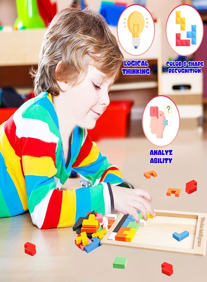 في جراسب لعبة أحجية مكعبات خشبية روسية تعليمية من VGRASSP، 40 قطعة، للأطفال - هدية تعليمية ملونة في مجالات العلوم والتكنولوجيا والهندسة والرياضيات للأولاد والبنات - أحجية لتنمية الذكاء - اللون حسب المتوفر - Image 4